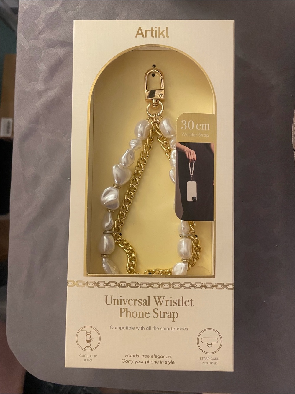 Pearl & Gold Universal Wristlet Bag Charm or Phone Strap - White/Gold NWT